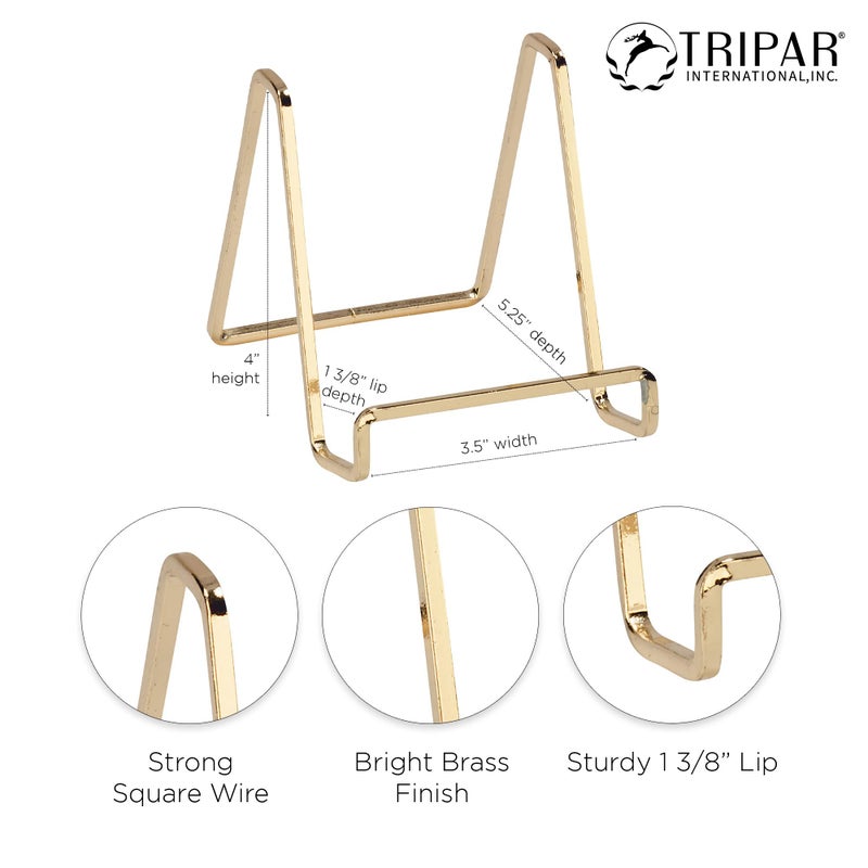 TRIPAR Square Metal Wire Stand, Brass Finish (4-Inch Depth) - Tabletop Easel Display - Handcrafted Edge Design For Sleek & Modern Look - Perfect for Books, Plates, Photos & More - Image 3